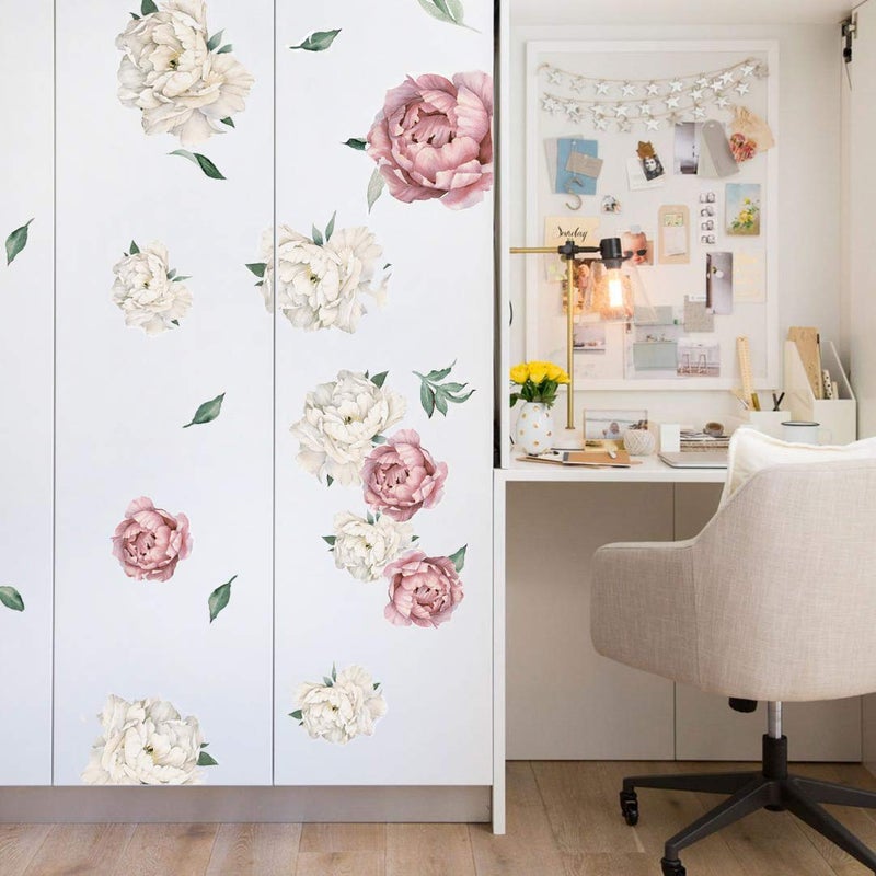 DesignStickers Peony Watercolor Wall Decals (Vintage Pink Watercolor) - Botanical Decor Sticker Flowers - Floral Bedroom Decals for Girls Room - Soft Flower Peonies Wall Decor Bedroom with Test Sample - Image 3